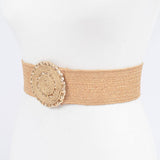 Faux Straw Elastic Belt: Khaki