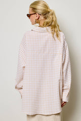 Oversized Gingham Button Down Shirt: Light Blue / L