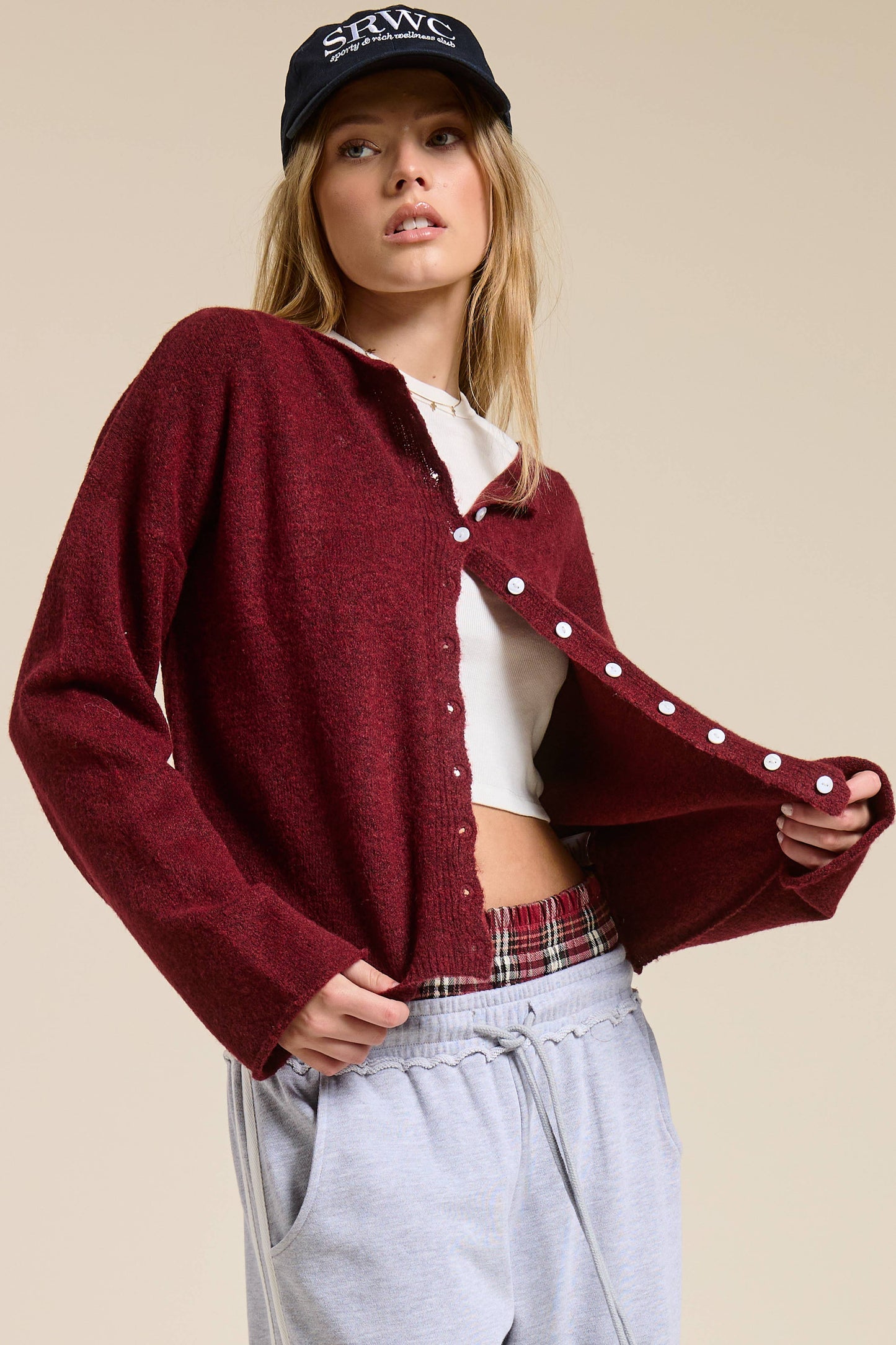 Essential Button Down Cardigan Top Walnut