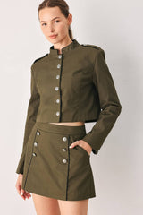 A solid woven crop jacket - FJ1584: OLIVE / Contemporary / L