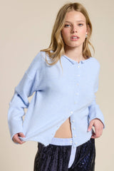 Essential Button Down Cardigan Top: Light Grey / L