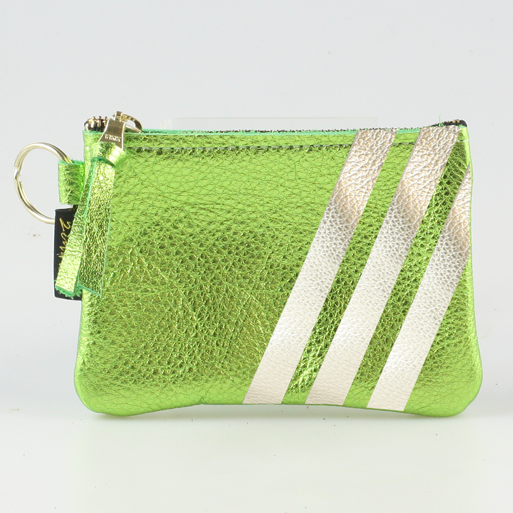 The Kara Wallet: 3 Side Stripes: Pewter w/ Platinum Stripes / Lobster