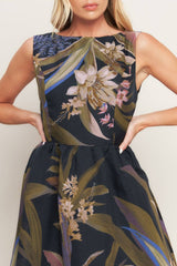 A printed woven midi dress - ID23111: Black / Contemporary / L