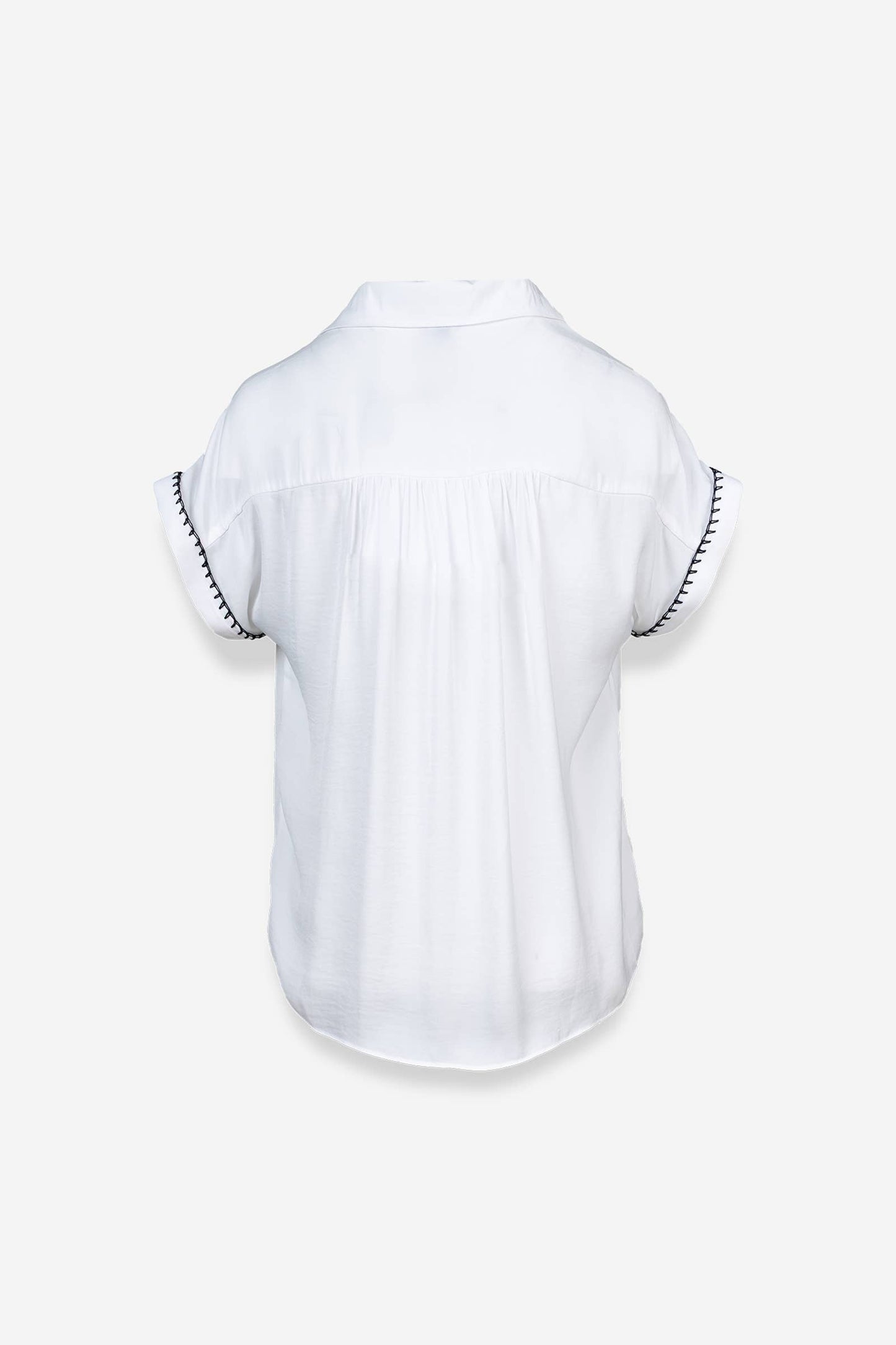 Whipstitch Short Sleeve Button Up Blouse