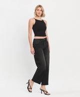 SUPER HIGH RISE BLACK PANEL BARREL JEANS T6589: INSTANT / 24