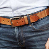 Brown Silver Buckle Classic Casual Rugged Leather Belt