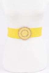 Faux Straw Elastic Belt: Khaki