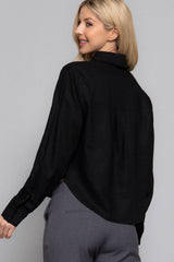 Long Sleeve Button Down Crop Linen Blend Shirt