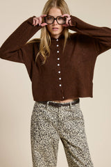 Essential Button Down Cardigan Top: Light Grey / L
