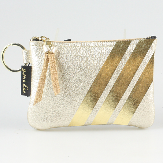 The Kara Wallet: 3 Side Stripes: Platinum w/Gold Stripes / Lobster
