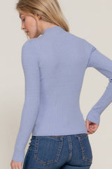 Long Sleeve Mock Neck Rib Sweater : RED
