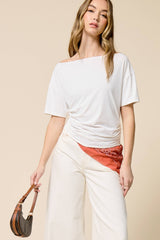 Ruched One Shoulder Short Sleeve Top: Black / L