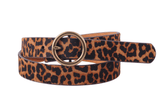 Brass-Toned Circle Buckle Leather Belt: Black