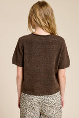 Short Sleeve Button Down Cardigan Top: Pink / L