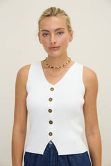 Ivory Ribbed Button Front Vest