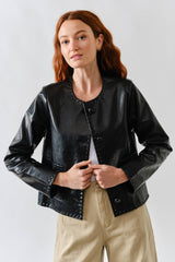 MAJ3284 WHIPSTITCH EDGE FAUX LEATHER JACEKT: BLACK / L