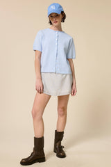 Short Sleeve Button Down Cardigan Top: Pink / L