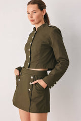 A solid woven crop jacket - FJ1584: OLIVE / Contemporary / L