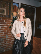 MAJ3284 WHIPSTITCH EDGE FAUX LEATHER JACEKT: BLACK / L