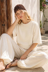 Soft Cotton Crew Neck Sweater: ECRU / L