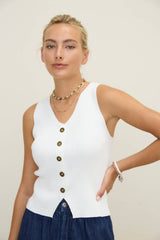 Ivory Ribbed Button Front Vest