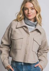 Fleece Shirt Jacket | Soft Snap Front Shacket: Taupe / Contemporary / L
