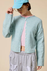 Essential Button Down Cardigan Top: Light Grey / L
