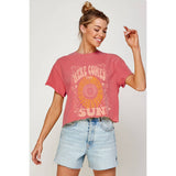 HERE COMES THE SUN GRAPHIC CROP TOP: PEPPER / L
