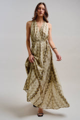 Snake Print Tencel Linen Halter Maxi