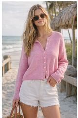 Lightweight Button Cardigan – Spring Coastal Knit: Light Grey / Contemporary / L