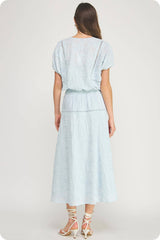 Floral Embroidery Cotton Lace Trim Skirt Top Set: Navy / L