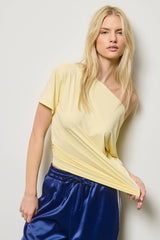 Ruched One Shoulder Short Sleeve Top: Black / L