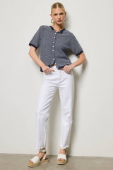 Striped Short Sleeve Button Cardigan: Black / L
