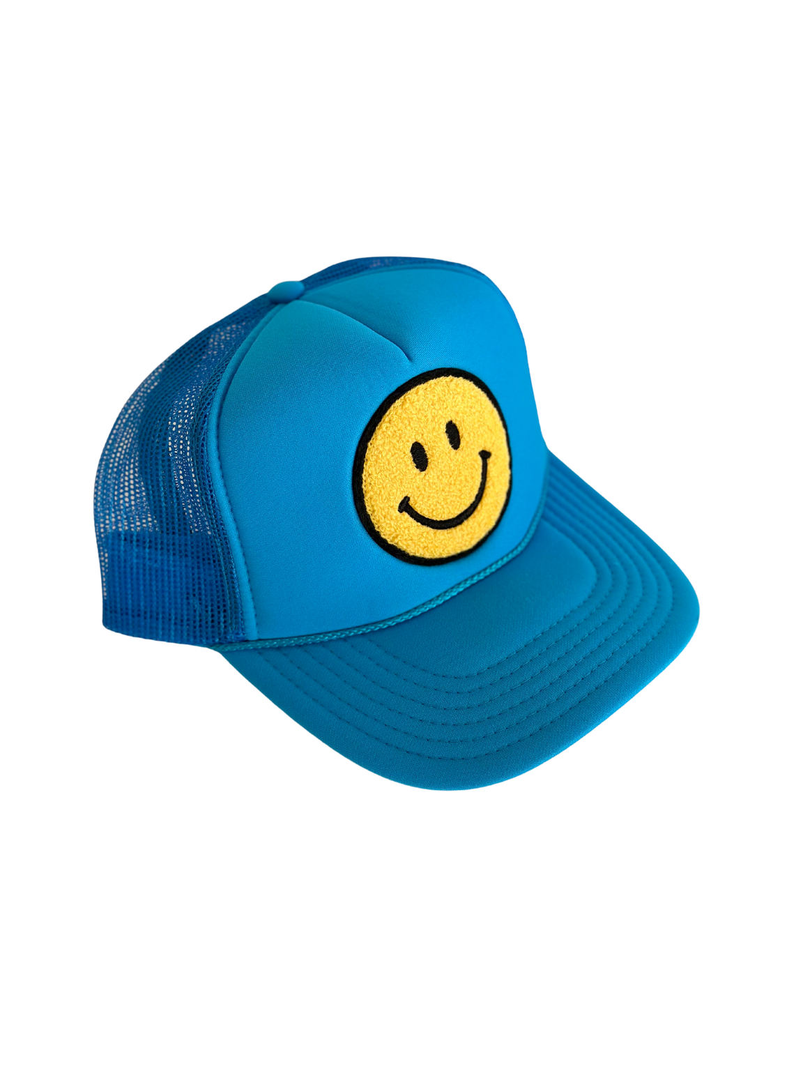 Local Beach Smiley Patch Trucker Hat: Black/Black