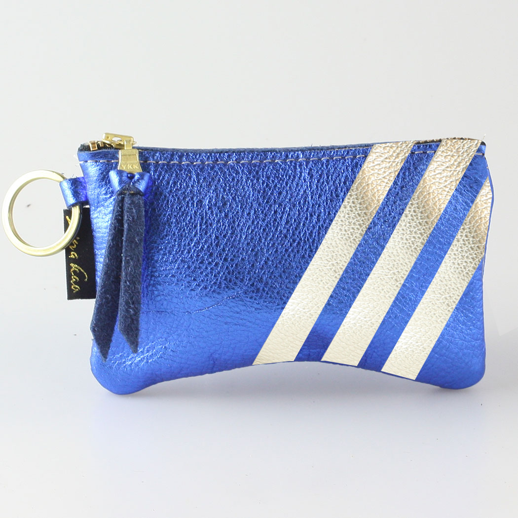 The Kara Wallet: 3 Side Stripes: Jet w/Platinum Stripes / Lobster