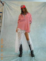 Oversized Gingham Button Down Shirt: Light Blue / L