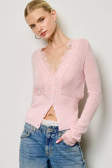 Lace Trim V Neck Knit Cardigan