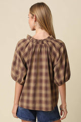 Calla Plaid Puff Sleeve Blouse