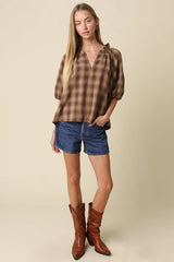 Calla Plaid Puff Sleeve Blouse