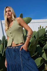 Ivory Ribbed Button Front Vest