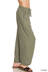 Wide-leg Linen Blend Pants With Pockets