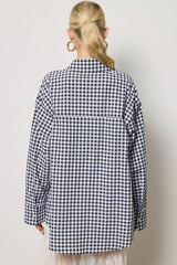 Oversized Gingham Button Down Shirt: Light Blue / L
