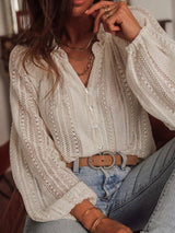 Lace V-Neck Button Down Blouse