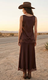 SILKY POLY TANK TOP WITH LACE HEM