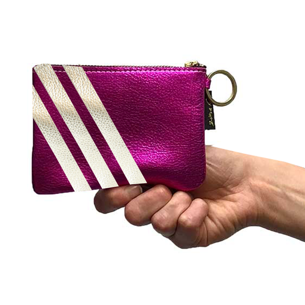 The Kara Wallet: 3 Side Stripes: Hyacinth w/ Platinum Stripes / Lobster