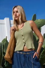 Ivory Ribbed Button Front Vest