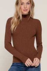 Long Sleeve Mock Neck Rib Sweater : RED