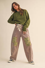 Olive Contrast Trim Sweater