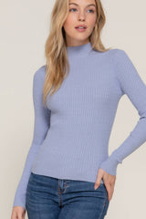 Long Sleeve Mock Neck Rib Sweater : RED