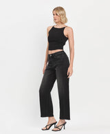 SUPER HIGH RISE BLACK PANEL BARREL JEANS T6589: INSTANT / 24